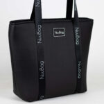 Czarna skorzana torba na zakupy - shopperka