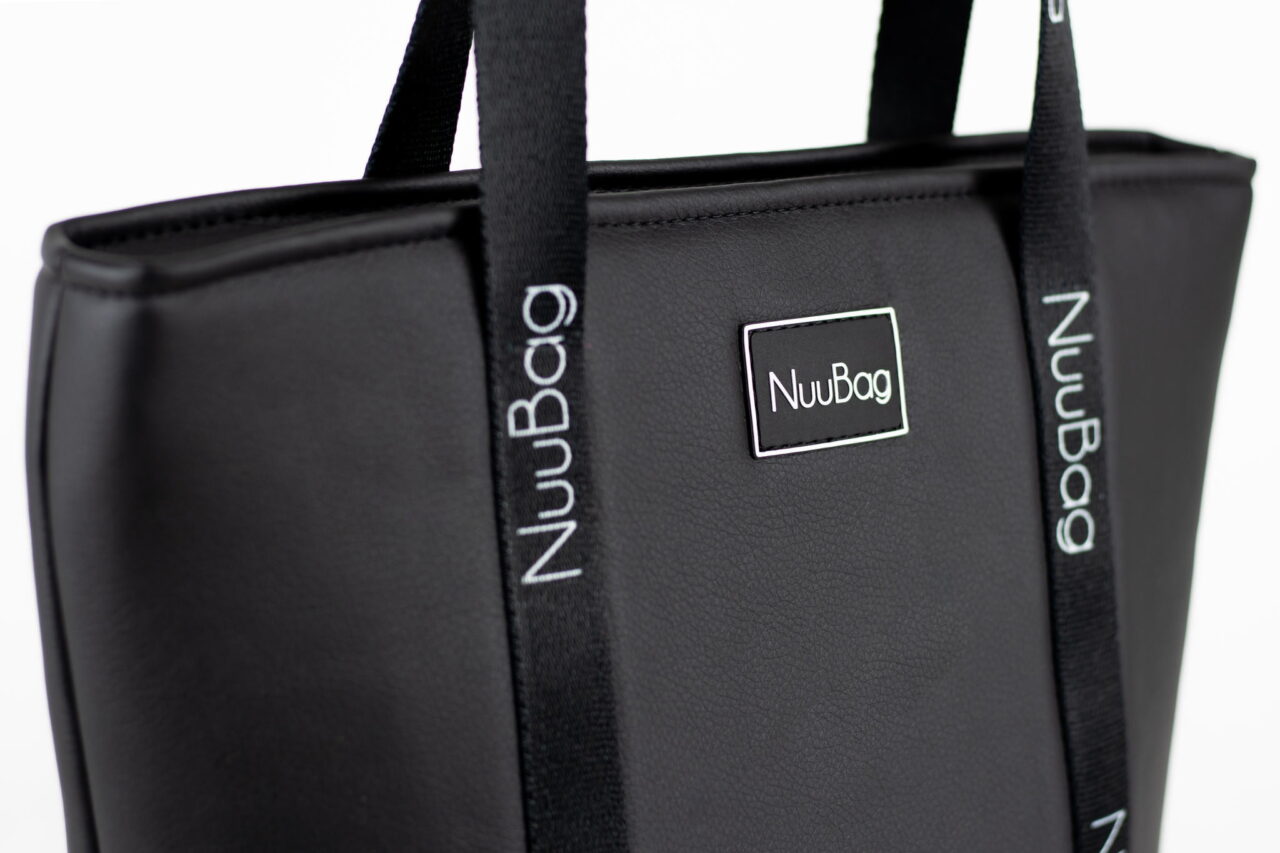 Czarna skorzana torba na zakupy - shopperka