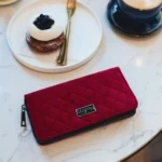 Czerwony portfel damski welur, zamsz
