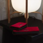 Czerwony portfel damski welur, zamsz